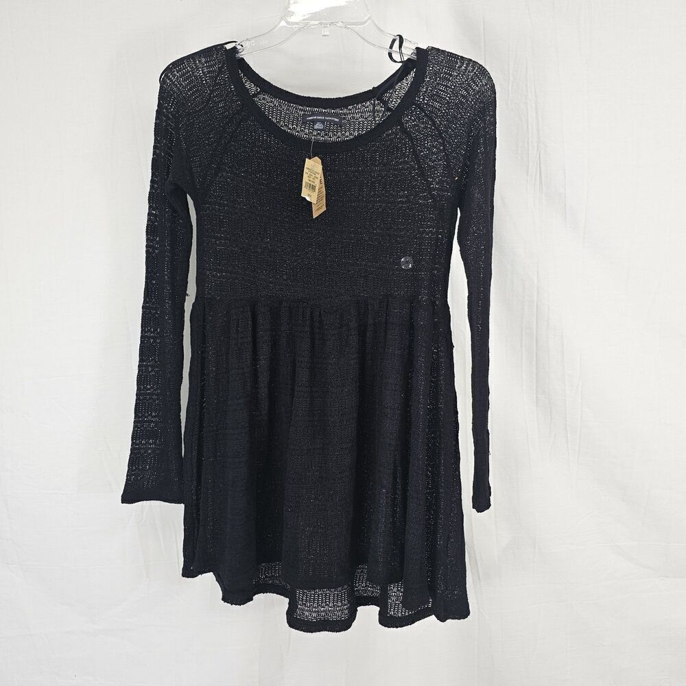 American Eagle Outfitters Nwt Women's Size Small Black Long Sleeve Babydoll Lace